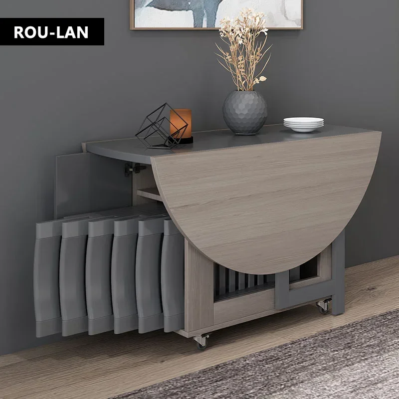 

Fashion Folding Dining Table Furniture Multifunctional Round Movable Dining Table with Folding Chairs