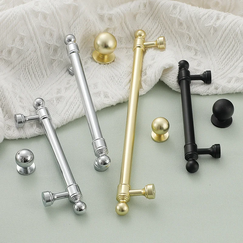 Modern Ball End Cabinet Pulls Nordic Aluminum Alloy Round Drawer Knobs Long Pull Handles For Wardrobe Kitchen Cupboard Decor
