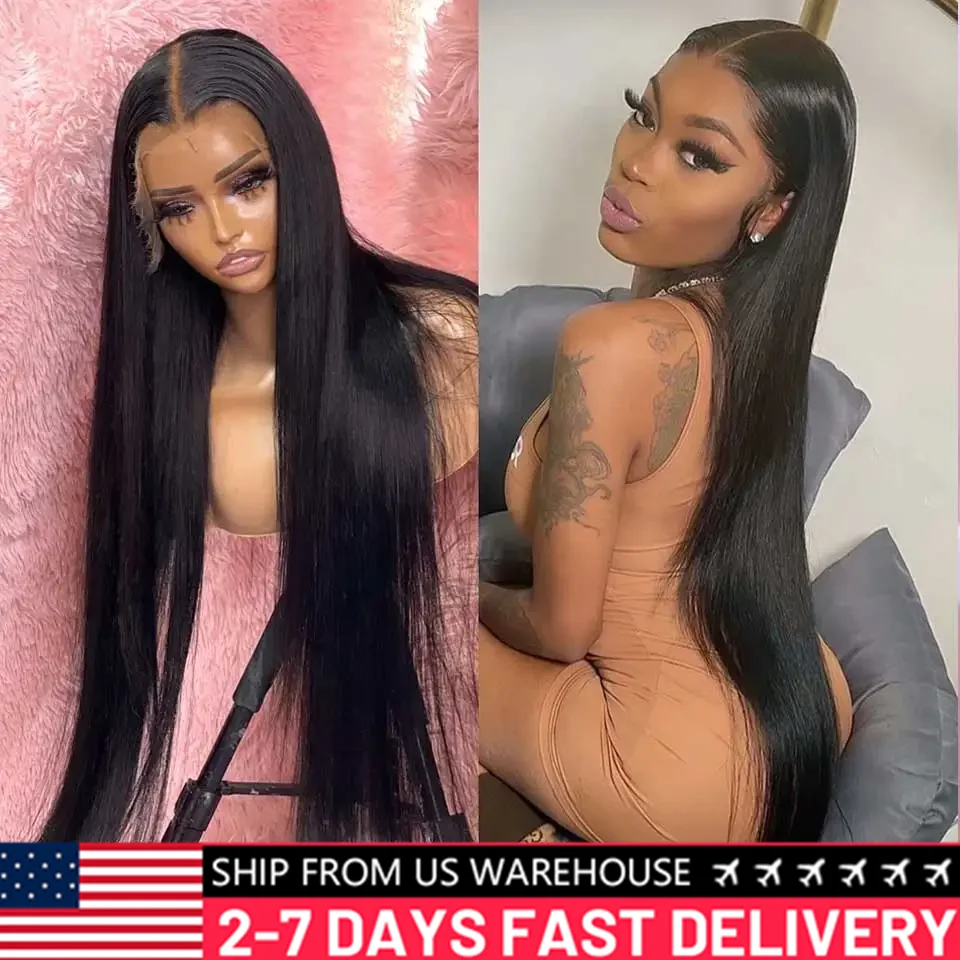 Straight 13x6 180 Density HD Transparent Lace Frontal Wig 30 32 Inch 13x4 Lace Front Human Hair Wigs Cheap Wig On Sale Clearance