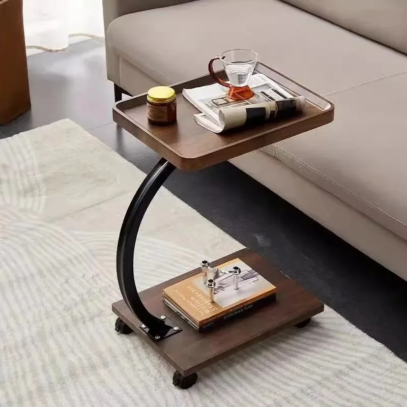 #￥Modern Movable Mini Bedside Table with Storage Rack Wood Panel Living Room Furniture Bedroom Table Living Room Wood