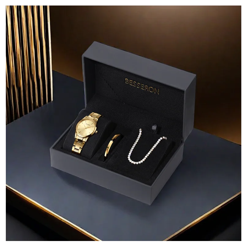 2024 New Designs Online Shipping Direct Selling Women Gold Watch And Bracelet Set With Box For Gift