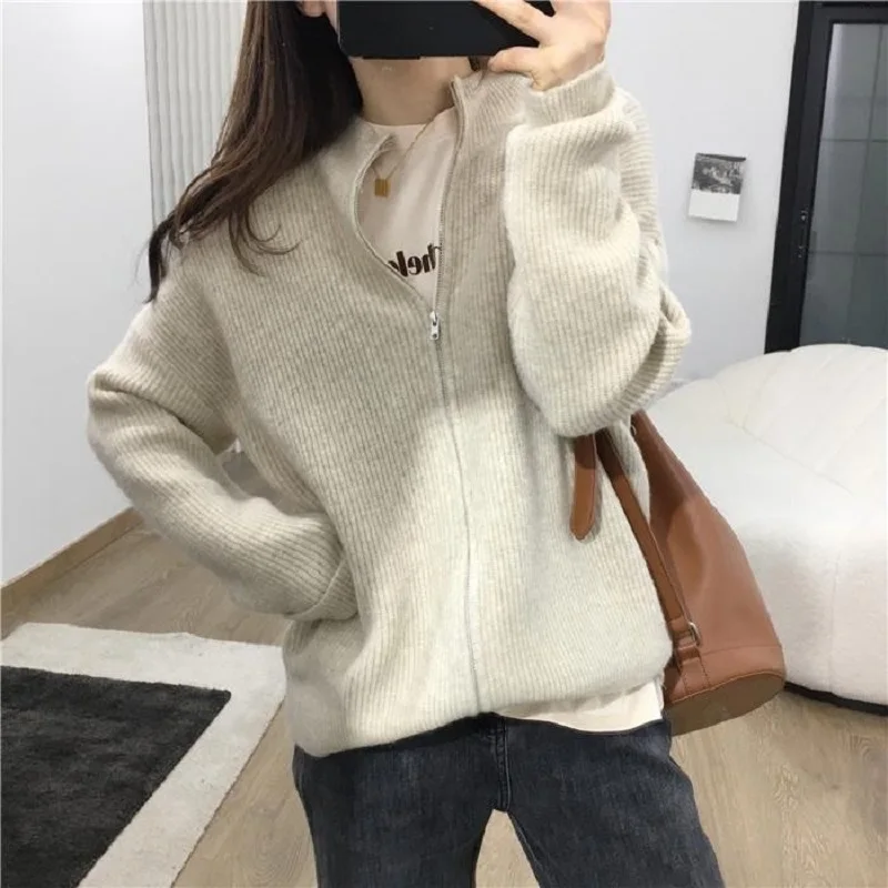 Spring Autumn New Women Sweater Clothing Wool Half-high Zipper Cardigan Fashion Female Casual Knitted Tops Cashmere Soft Jacket