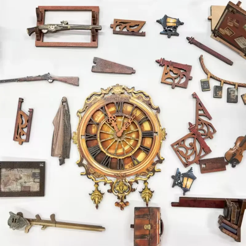 OUZEY Secret Bell Tower Bookend، منزل غامض خشبي ثلاثي الأبعاد، DIY تفتيري للمراهقين #6