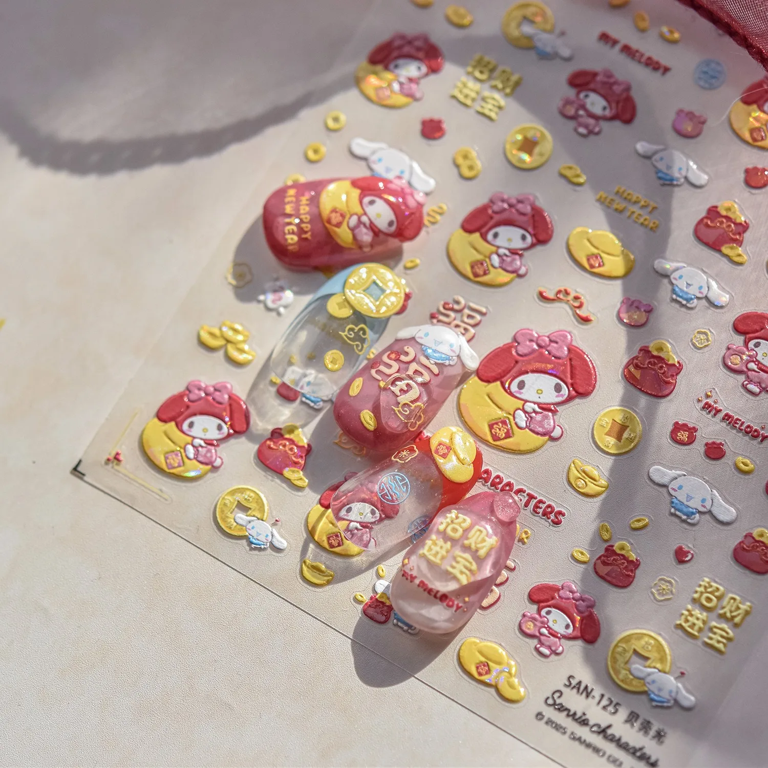 Tomoni Sanrio Co-branded Cartoon Nail Art Stickers Nail Art Decals Cute Kurome Cinnamoroll Pochacco Cartoon 5D Sticker