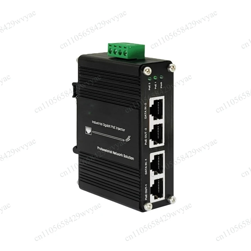60W 2‑Port PoE Injector 10/100/1000M Gigabit 802.3at Active Power Adapter Din Rail Mount Industrial Outdoor 48V DC Output