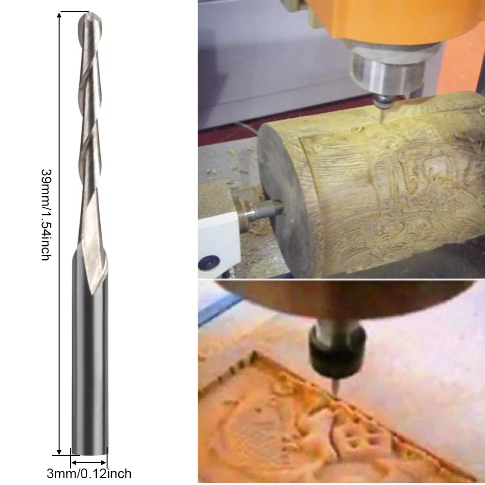 Broca de grabado CNC VER36 P50, molino de extremo de punta de bola, espiral de 2 flautas, carburo sólido de 3.175MM, 2mm de diámetro