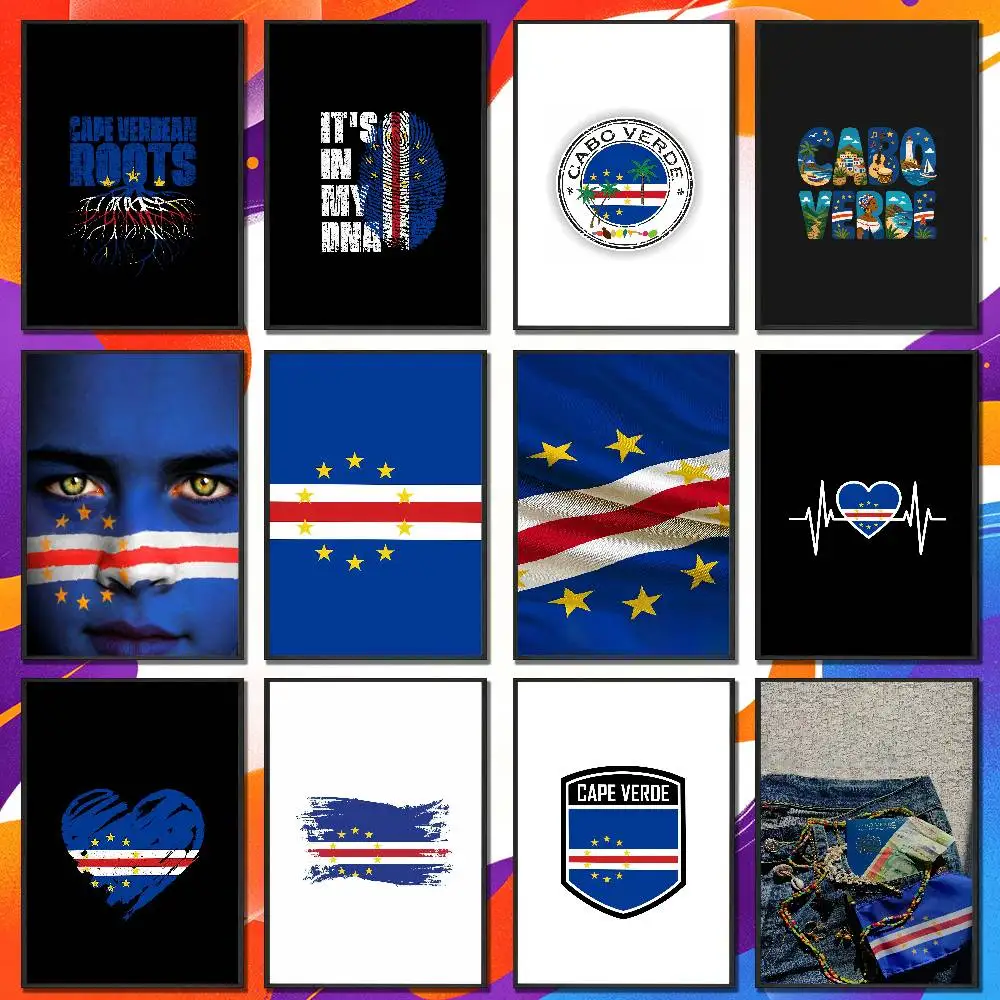 For Africa Cape Verde Passport Map Icon Poster Cover Wall Murals Home Custom Self-adhesive Decoration Sticker Playbill Film