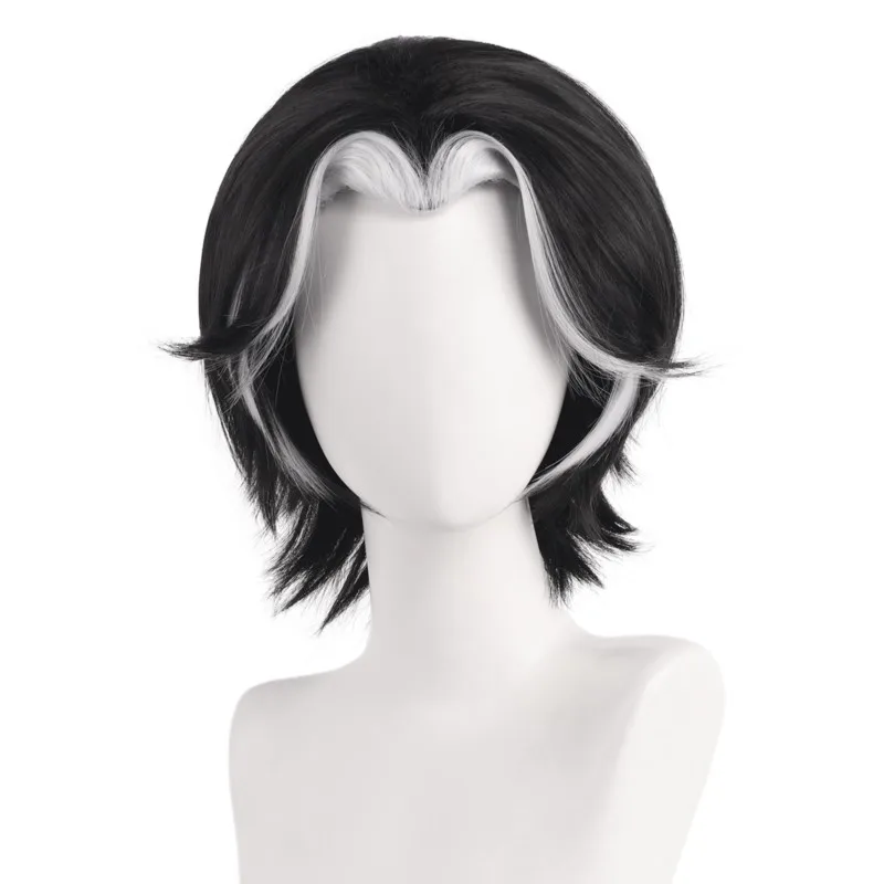 コスプレ用の短い合成かつら,黒,白,耐性のあるヘアアクセサリー,ハロウィーンパーティー,コスチュームアクセサリー