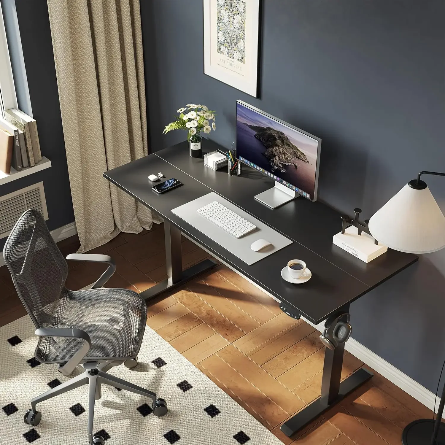 Electric Standing Desk, Large 63 x 24 Inches Height Adjustable Desk, Sit Stand up for Work Office Home, Ergonomic Rising Gaming