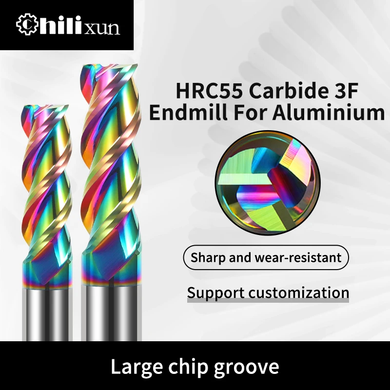 

HILIXUN HRC55 Carbide End Mill Aluminium 3F Milling Cutter Acrylic Wood Copper Plastic Cutting Tool CNC Maching Milling Tools