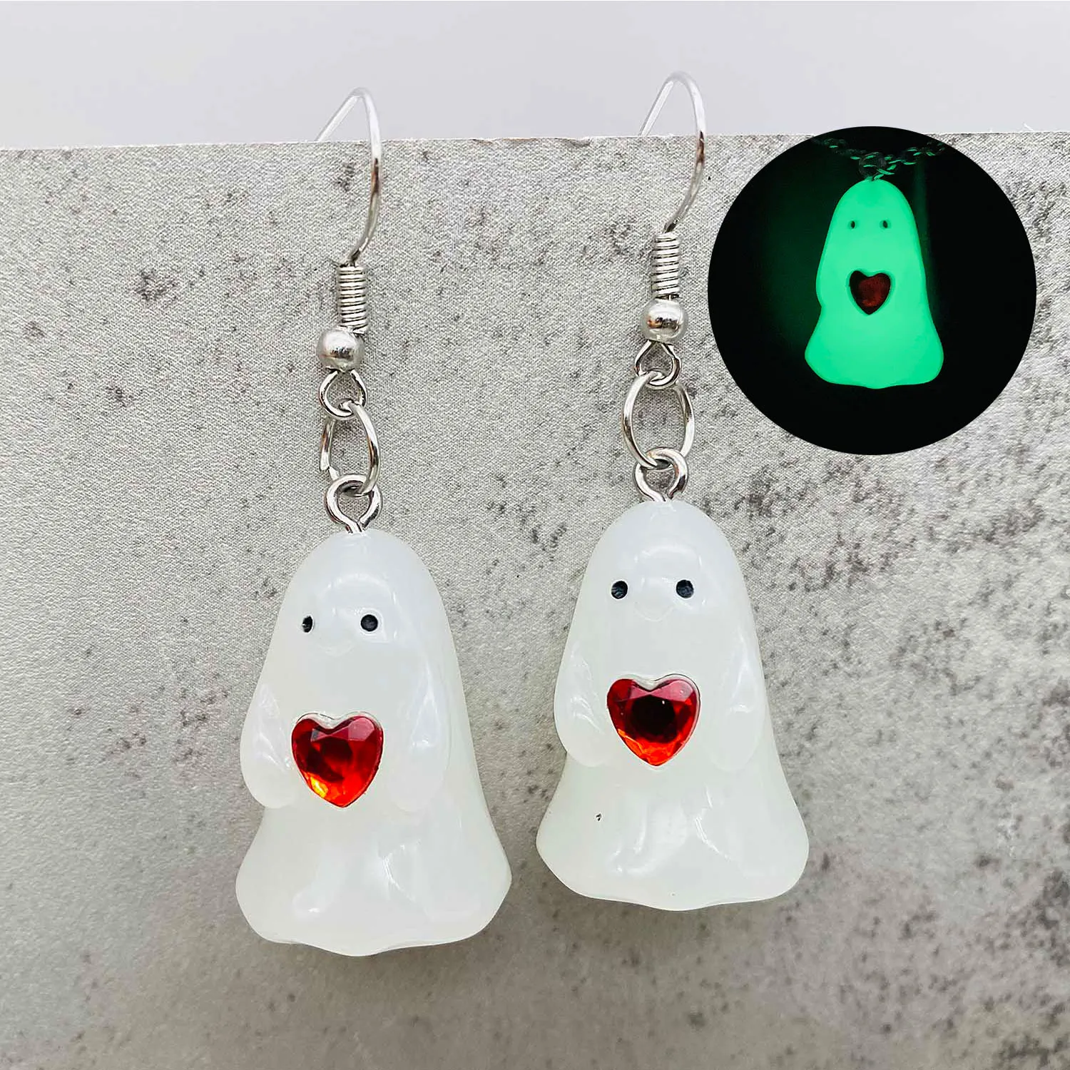 Night Light Ghost Acrylic Halloween Necklace Christmas Tiny Glow-In-The-Dark Spooky Charm Earrings for Women Party Jewelry Gift