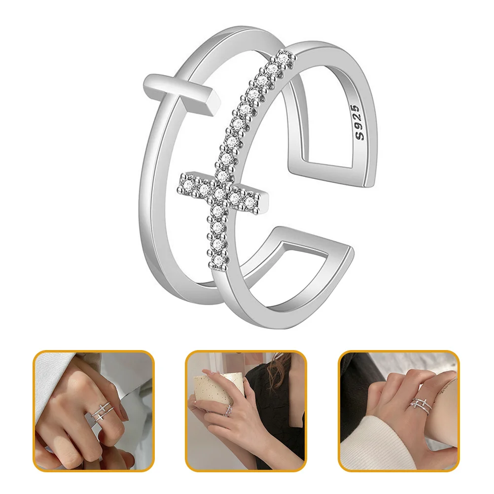 

Stylish Rhinestone Cross Ring for Women Adjustable Christian Ring Perfect Gift for Holiday Party Wedding Wear Womens Rings
