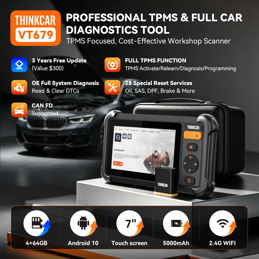 THINKCAR VT679 TPMS Programming Automotive Diagnostic Tools Full System OBD2 Scanner 28 Reset 3 Years Free Update TPMS Sensors