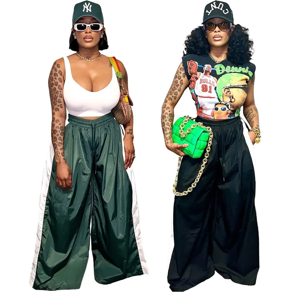 

Свободные и модные повседневные повседневные брюки в стиле хип-хоп с завязками в традиционной китайской медицине, повседневные глянцевые широкие брюки с завязками