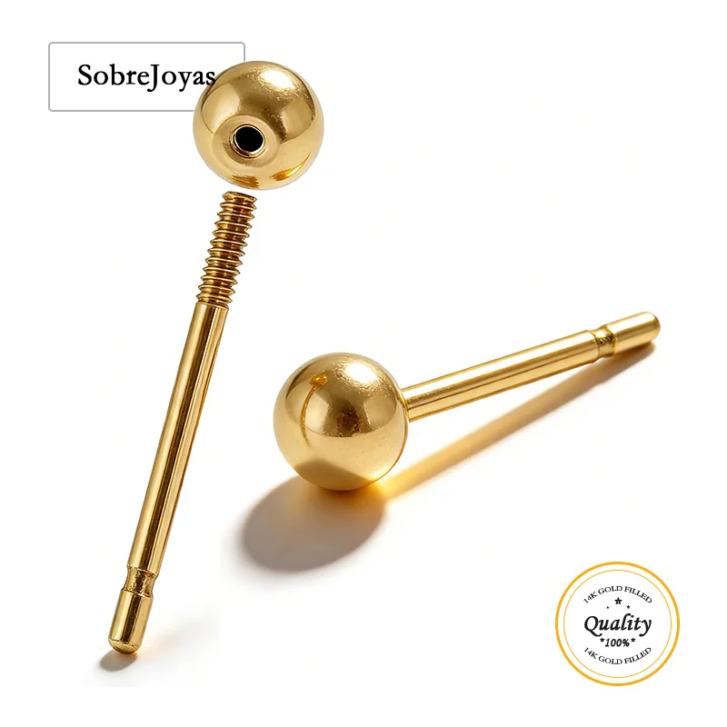 Threaded Ball Earring 14K Gold Filled Stud Earring Ear Post Ear Stud Wholesale Bulk DIY Hypoallergenic Jewelry Accessory