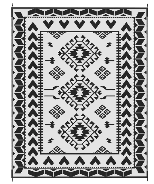 

Outsunny Reversible Outdoor Rug, Waterproof Plastic Straw with Carry Bag, 8' x 10', Black & White Rhombus Patchwork