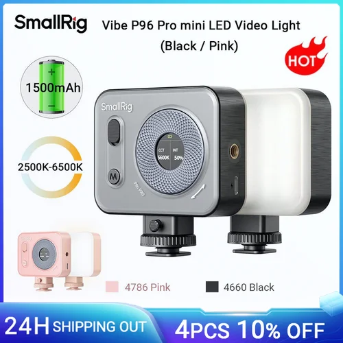 Imagen 1 del producto SmallRig Vibe P96 Pro mini luz LED para cámara de vídeo, luz para fotografía CRI95 + 2500-6500K (negro/rosa) para Sony YouTube Vlogging