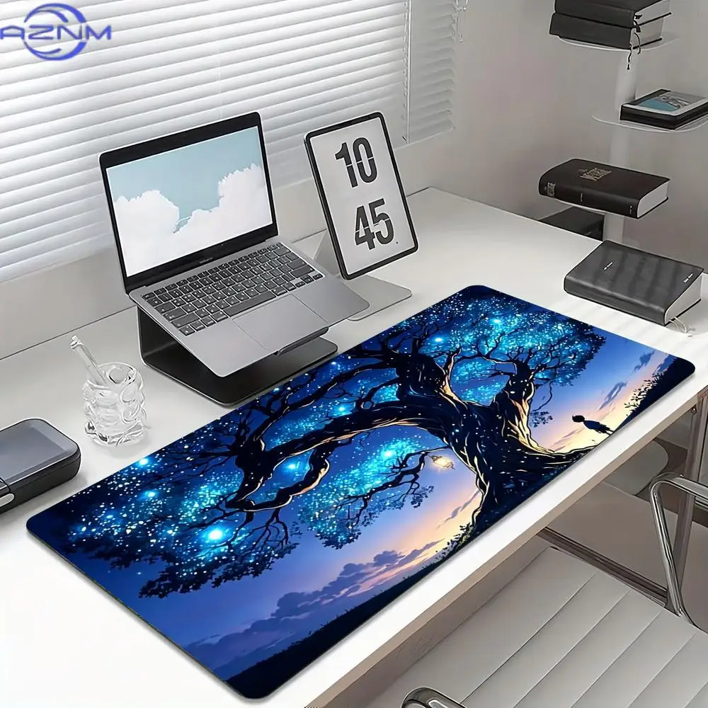 Starry Magic Tree Large Desk Mat Non Slip Gaming Mouse Pad Stitched Edge Galaxy Keyboard Mat for PC Laptop Office Gaming Setup