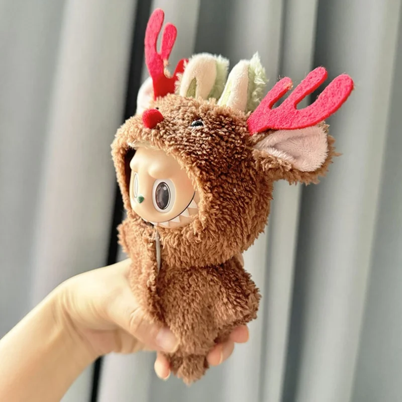 Hot New Only Selling Clothes 17cm First Second Generation Labubu Doll Only Clothes Red Horned Elk Jumpsuit Multi Cute Decoration