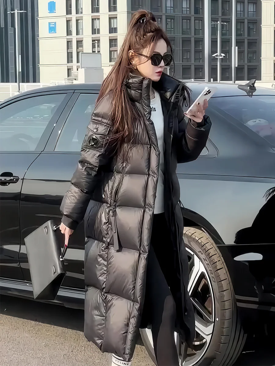 Ultra-Thi blanco Du down Puffer Jaet invierno 2025 nuevo abrigo largo por encima de la rodilla con capucha para mujer ropa informal Ci