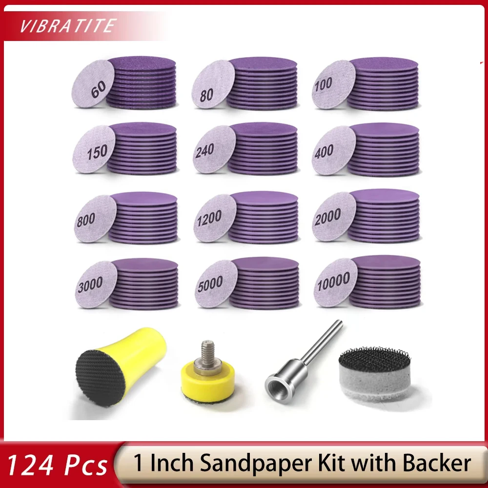 1 дюйм, 124 шт., набор влажной и сухой наждачной бумаги