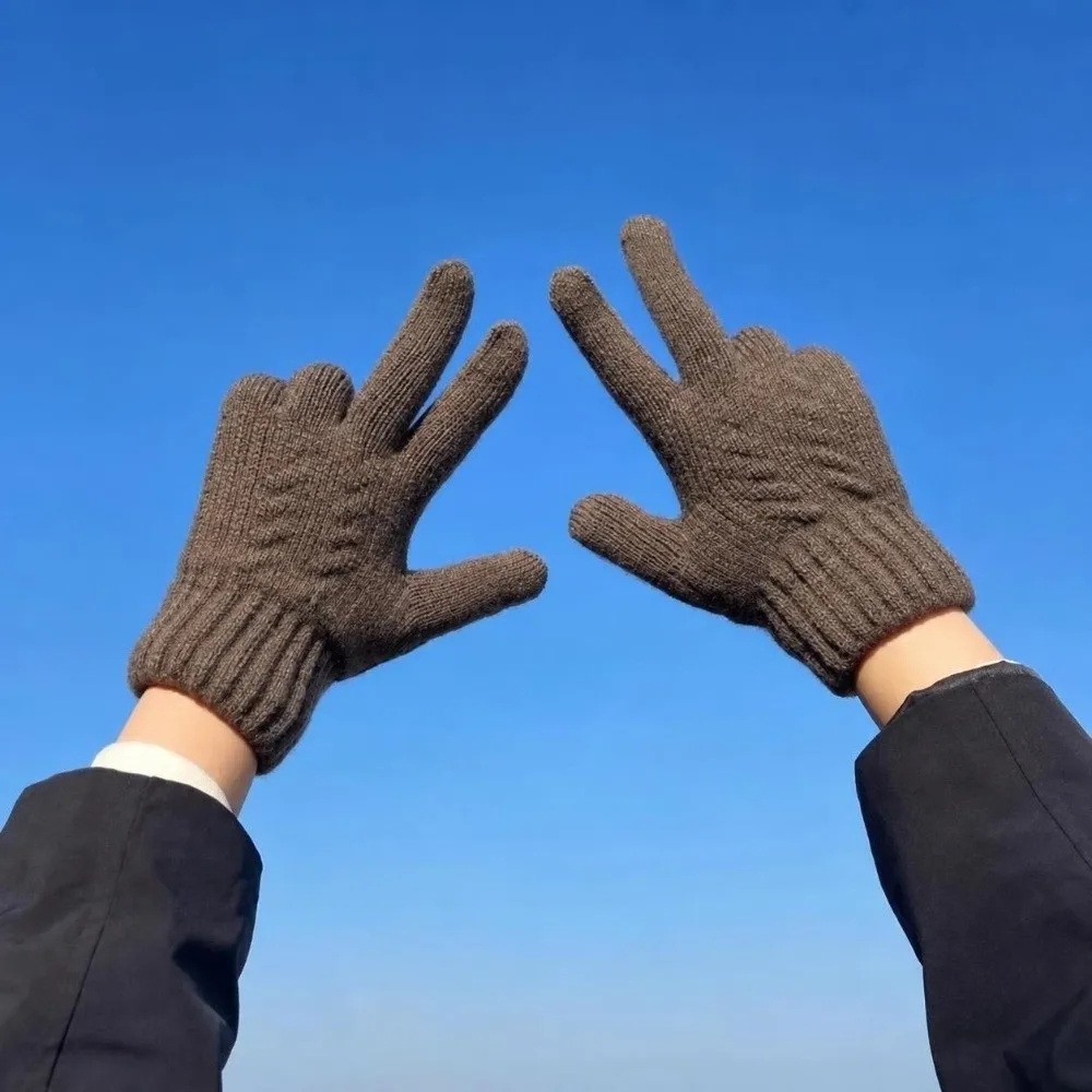 Double Layer Knitted Touchscreen Gloves Soft Cold Proof Winter Driving Gloves Stretch Thickened Unisex Warm Mittens Outdoor