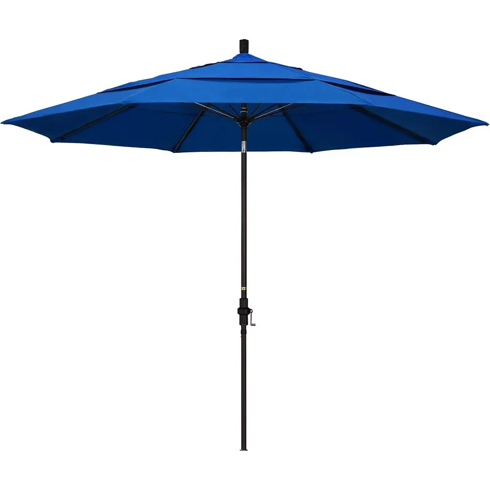 

11-Foot Bronze Finished Fiberglass Ribbed Royal Blue Patio Umbrella with Crank Lift