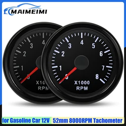 Automobile 52MM Tachometer with White Backlight 0~8000 RPM Tacho Meter for 1-8 Cylinder Universal Gasoline Engine Car 12V