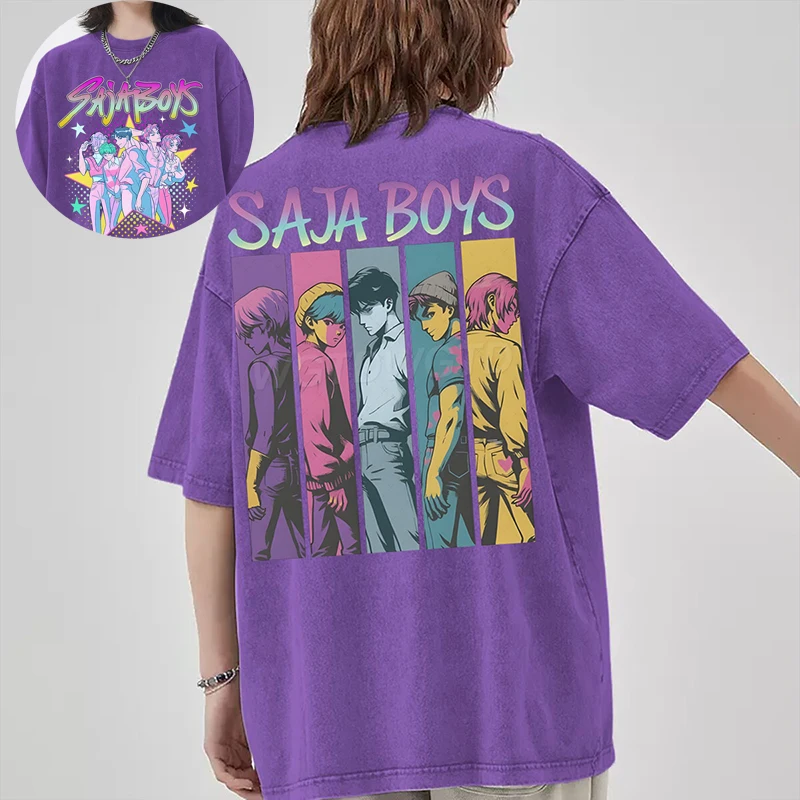 

Vintage Washed T Shirt Kpop Demon Hunters Saja Boys T-shirts Summer Trendy Cotton Short Sleeve Tops Oversized T-shirt Fans Gifts