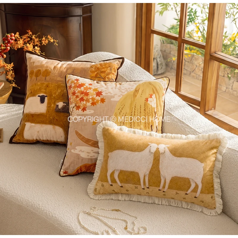 Medicci Home Bohemian Style Handmade Felted Sheep Lumbar Pillow Cover Rectangular Decorative Cushion Case 2026 Fall Home Decor