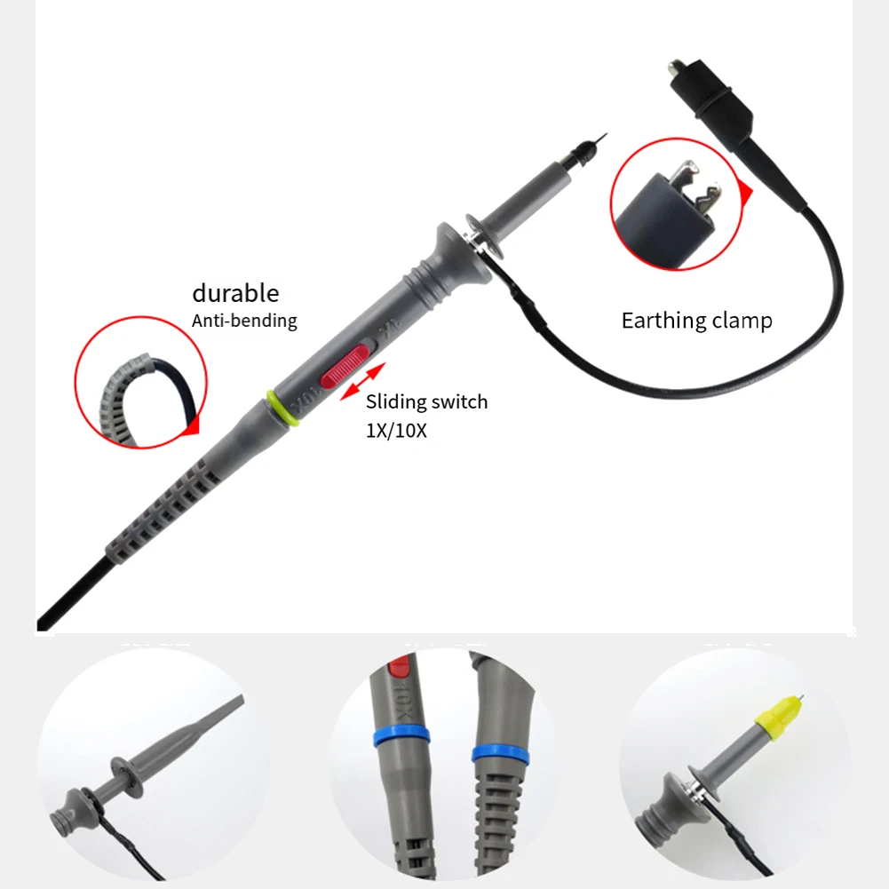 P6100 For Oscilloscope Probe 100MHz 1X Attenuation Slide Switch With Grounding Clip For BNC Digital Virtual Handheld Analyzer