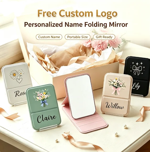 Personalized Custom PU Leather Fold Mirror Travel Portable Makeup Mirror Exclusive Customized Gift for Girlfriends  Bridesmaids