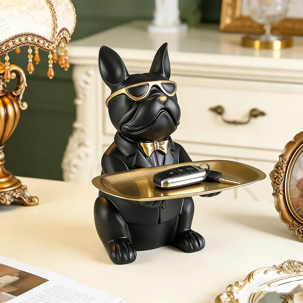 Creative Bulldog Tray Animal Statue Creative Ornament Living Room Bedroom Miscellaneous Storage Home Decoration Gift
