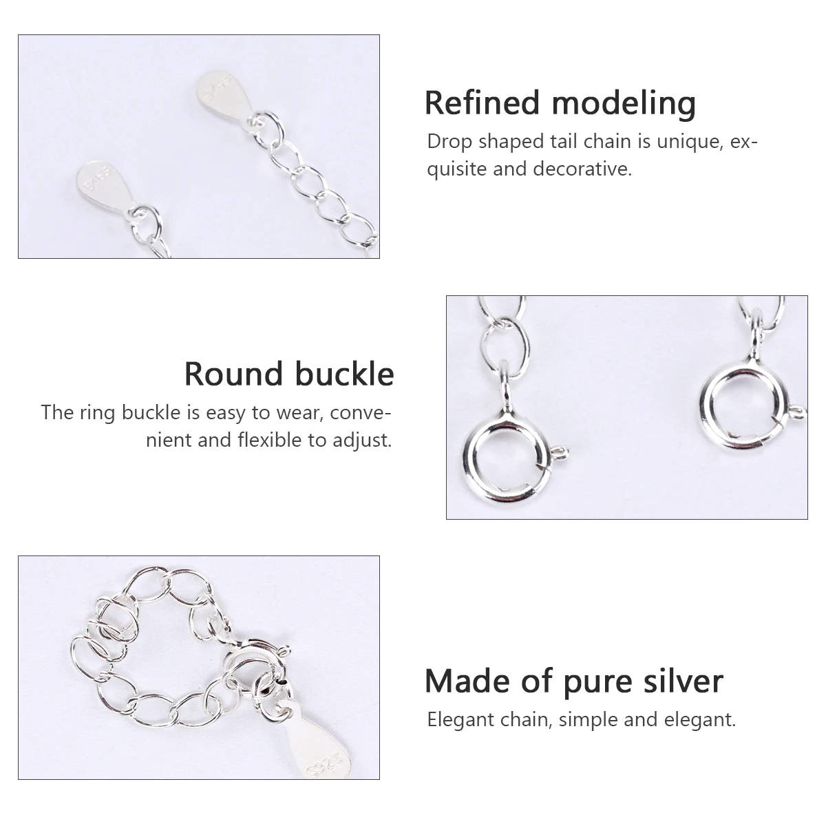 

3 Pcs Extender Chain Bracelet Adjustable S925 Sterling Jewelry Accessory Heart Shaped Tail Lightweight Practical Novelty Bag