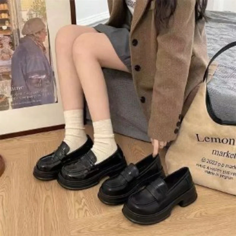 Women's Thick Sole Loafers Spring Autumn New England Style Leather Shoes Height Increasing Platform Casual Slip-on Flats image 3