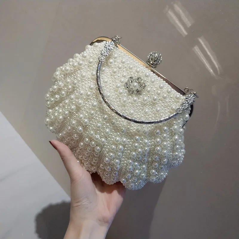 Women Wedding Purse And Handbag Elegant Evening Party Bags Clutches White Shell Pochette Mariage Sac Femme Beaded Clutch Bag Sac