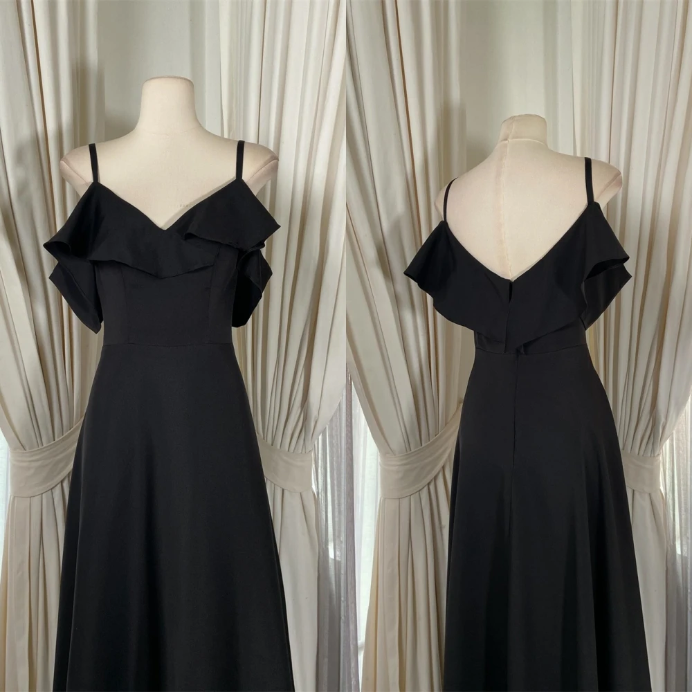 

Customized Elegant Graceful Black Jersey Evening Dress Delicate Strapless Spaghetti Straps Prom Dress Temperament Party Dress