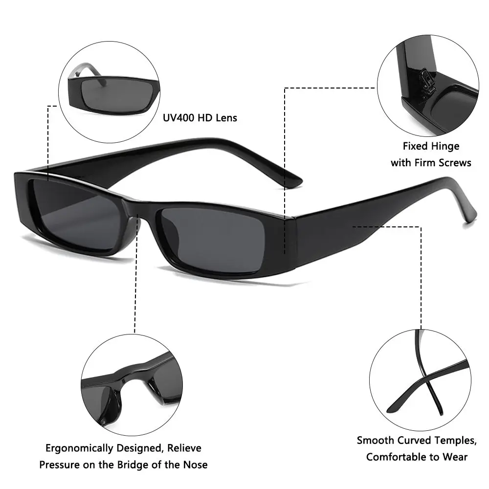 Small Rectangle Sunglasses Women\'s Fashion Retro Small Frame Sun Glasses Vintage Square Narrow Sunglasses Trending Eyewear UV400