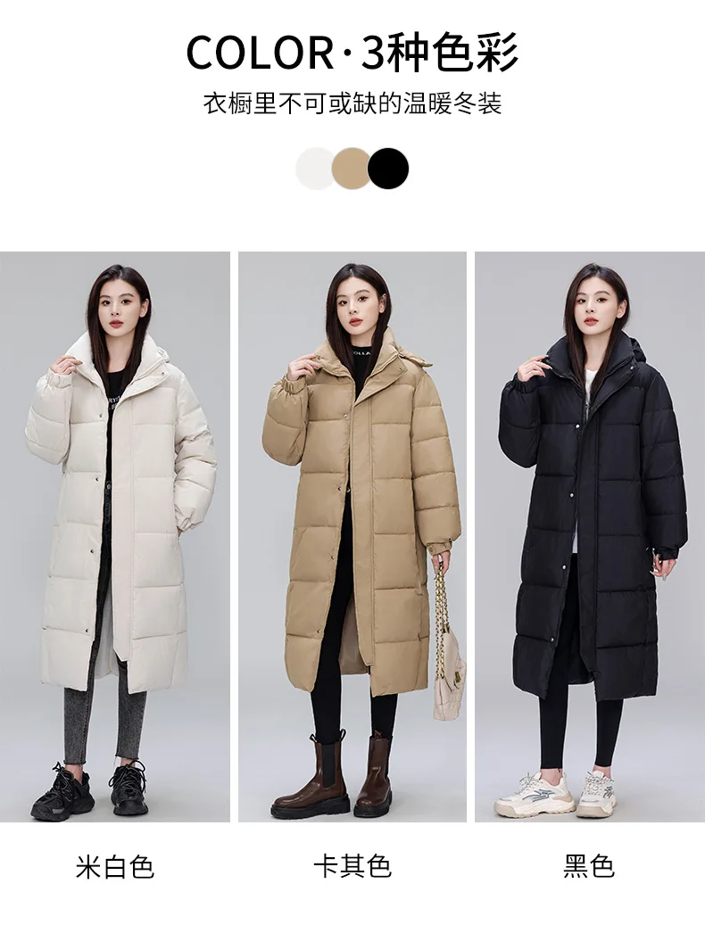 Winter Long Puffer Coat for Women Hooded Quilted Windproof Warm Zip Up Outerwear Russian Cold Weather Snow Jacket Over Knee Cozy