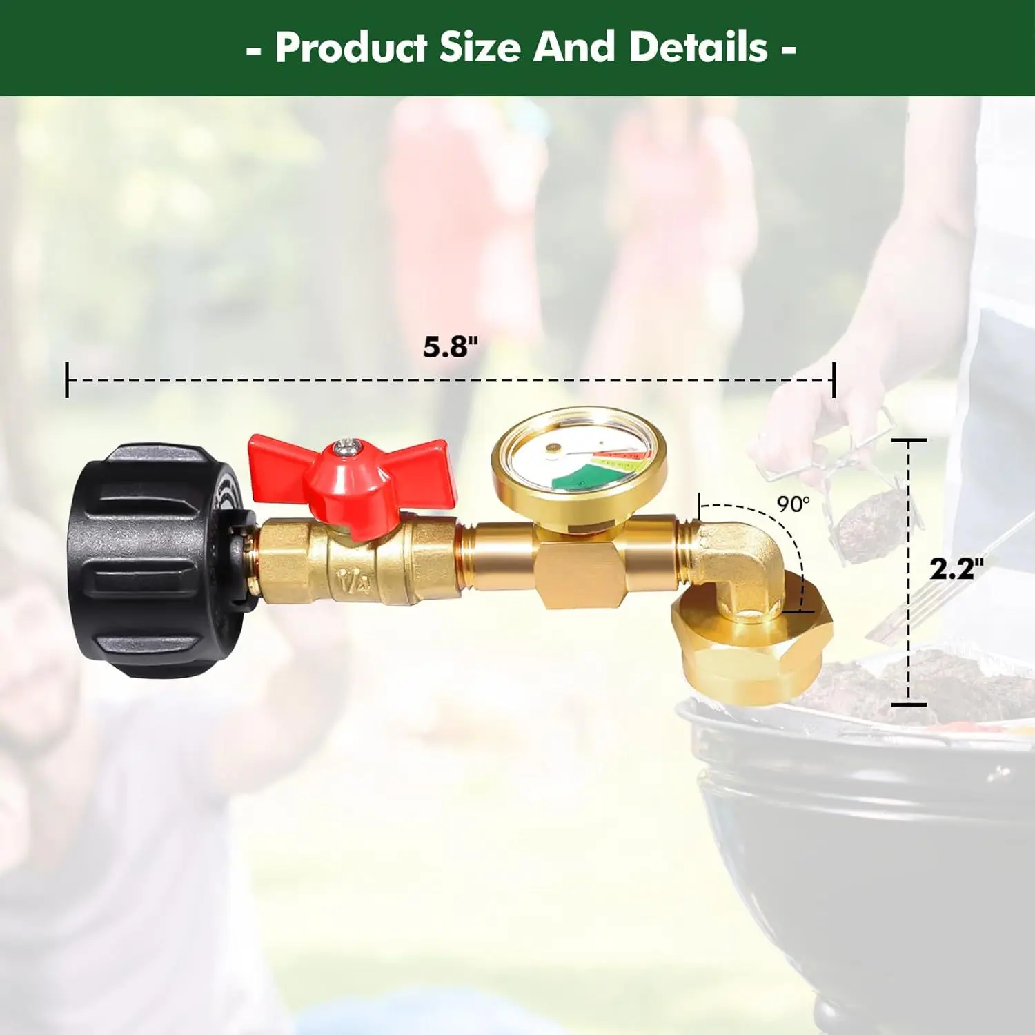 Propane Cylinder Refill Connector QCC Type Gas Filling Adapter With Control Ball Valve And Luminous Strap For Gas Tank