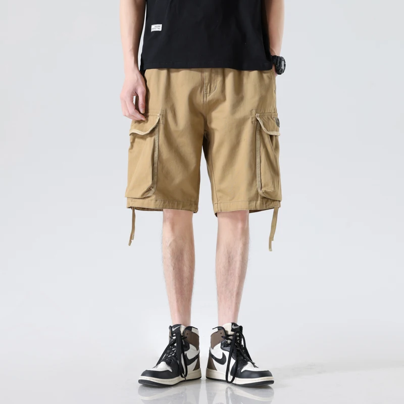 2025 American retro multi pocket men's workwear shorts for summer thin loose straight leg casual short cargo pants men clothing