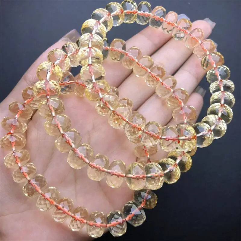 11MM Natural Citrine Facet Bracelet Handmade Crystal Jewelry Stretch Bangle Children Birthday Gift 1pcs