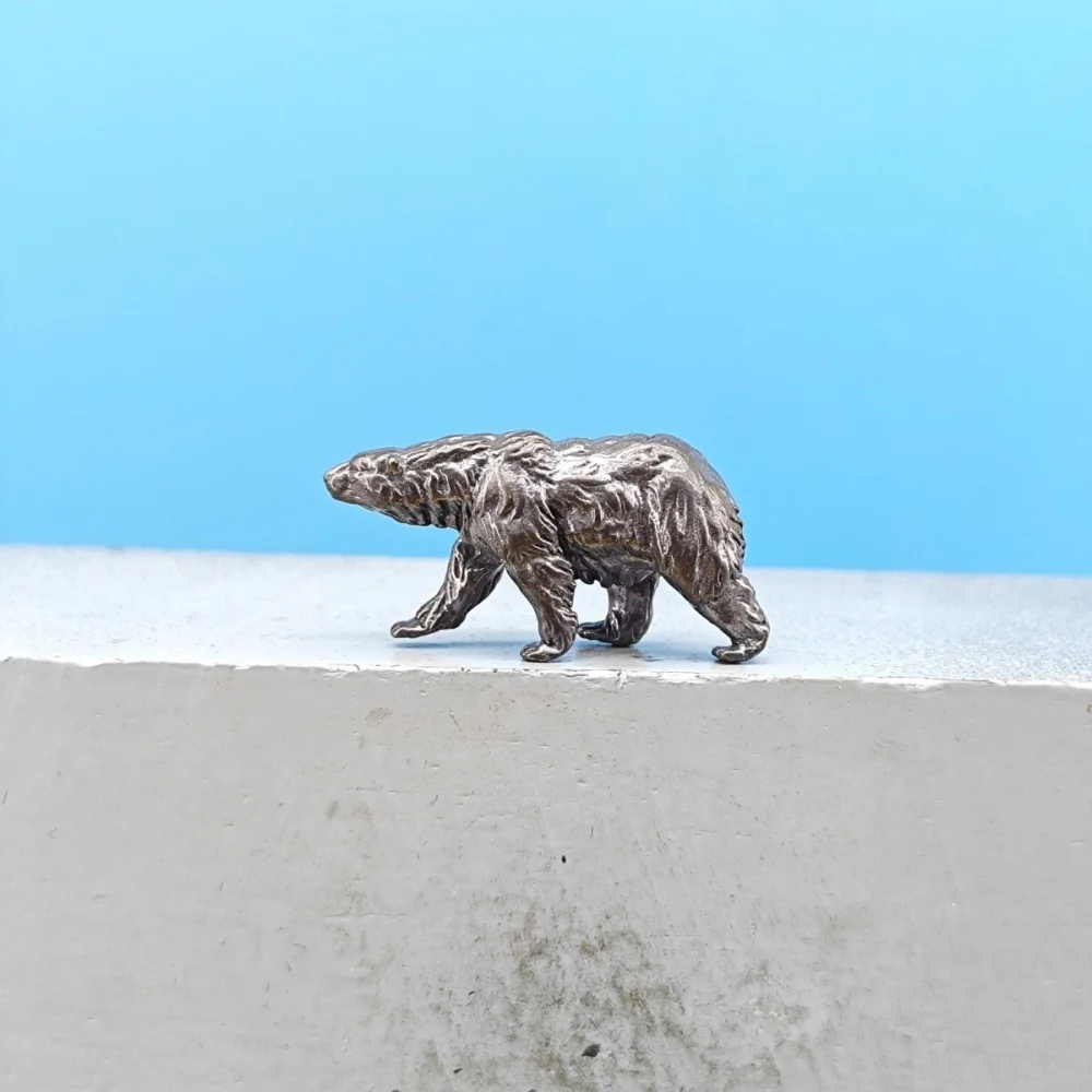 Vintage Brass Walking Brown Bear Mini Figurine Wild Animal Statue Moss Bonsai Sand Table Desktop Cabinet Decor Collectible Gift
