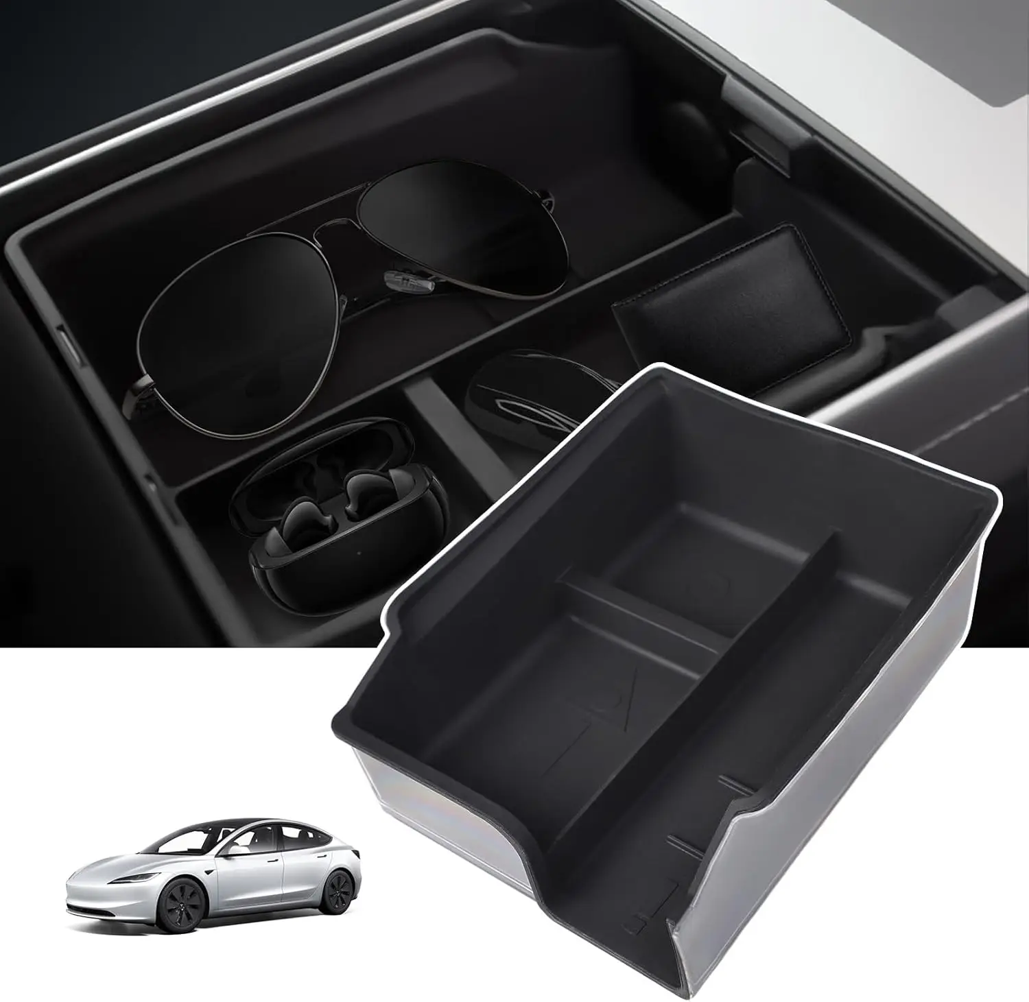 

Center Console Organizer forTesla ModelY Model 3 2021 2022 2023 Armrest Storage Box Highland Accessories Double-Layer Storage