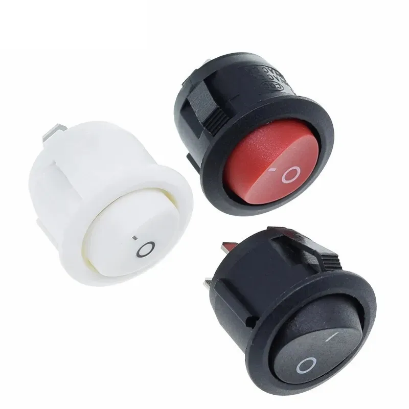 20pcs KCD1-105 20mm Diameter Round Rocker Switches Black Mini Round Black White Red 2 Pin ON-OFF Rocker Switch