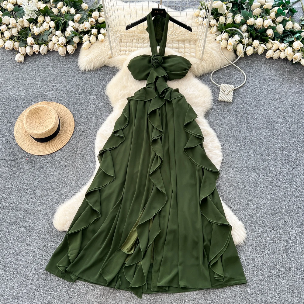 

Шикарный винтажный элегантный весенний женский сарафан без рукавов с рюшами и рюшами, женская одежда, платье трапециевидной формы