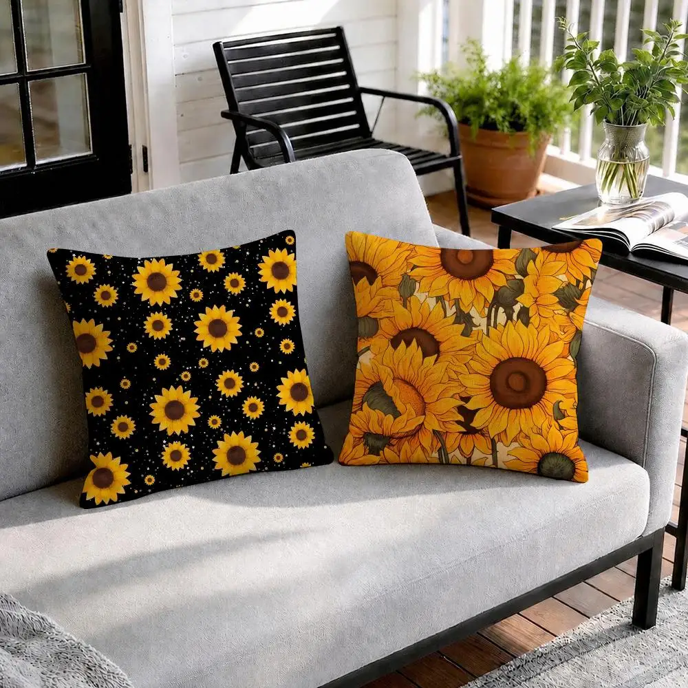 Classic Trend Sunflower Cushion Cover Natural Linen Organic Fabric Double-Sided Printing Sofa Home Decor Gift Pillow Cover