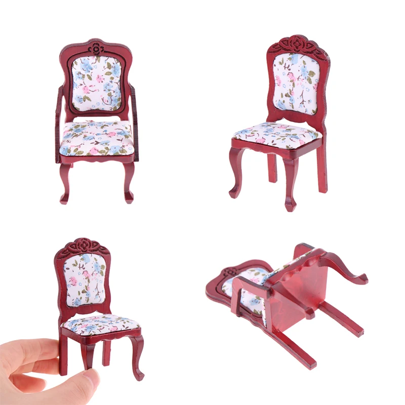 

1Pcs 1:12 Dollhouse Miniature Red Armchair Footstool Retro Study Chair Furniture Model Decor Toy Doll House Accessories