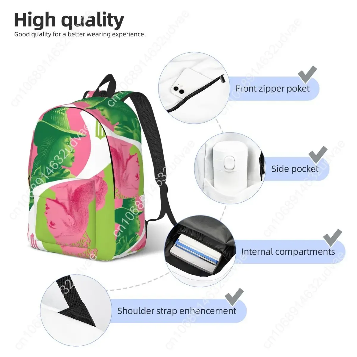 Wicked Elphaba & Glinda Tonal Backpack Men Women School Hiking Travel Daypack Magic Movie Laptop Computer Canvas Bags Durable