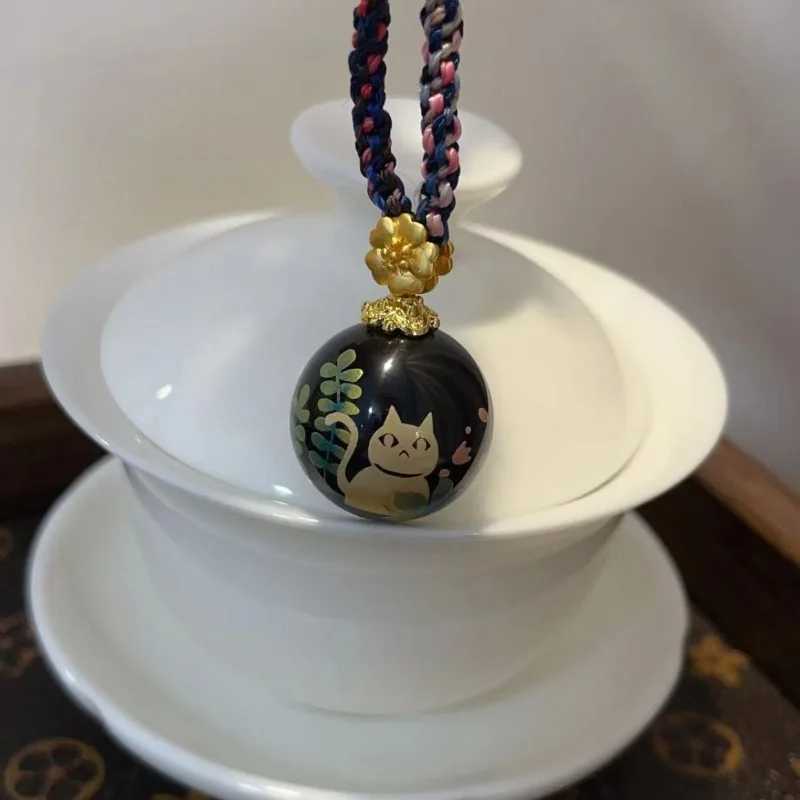 

Hand-Painted Intangible Cultural Heritage Lacquer Cat Pendant with Exquisite Braided Cord Necklace Fine Artisan Jewelry Gift